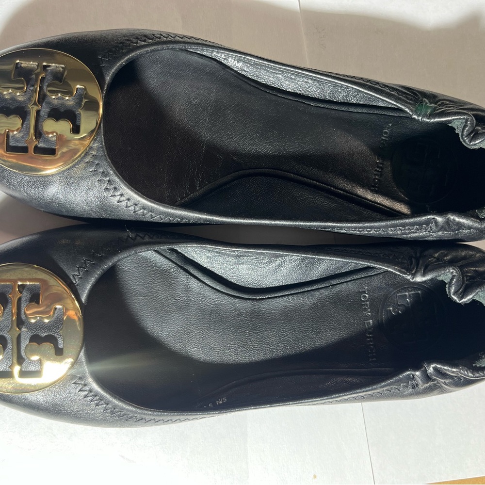 Tory Burch Black Calf Leather Flats